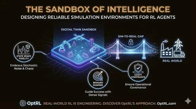 Simulation Environment Design for Enterprise Reinforcement Learning Systems Reinforcement learning simulation environment used to train and validate enterprise decision systems before production deployment
