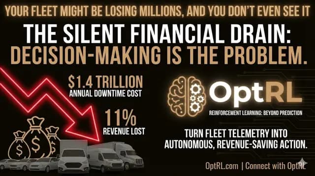 Enterprise Reinforcement Learning for Fleet Optimization and Downtime Reduction Enterprise reinforcement learning system optimizing fleet operations to reduce downtime costs and improve operational performance in real time